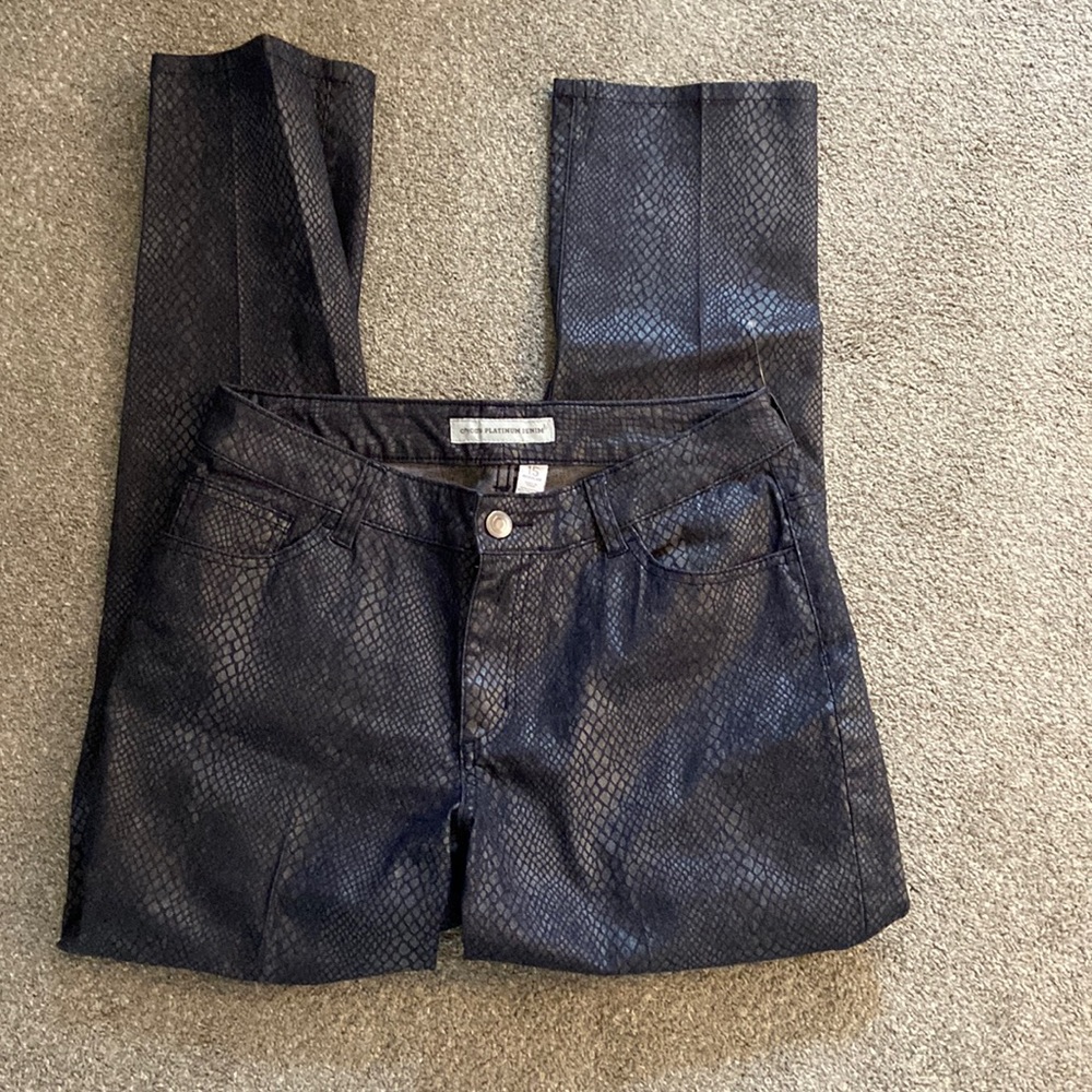 Women’s Chico platinum denim snakeskin patterned jeans black dark grey 1.5